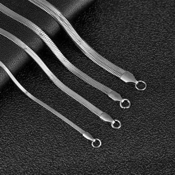 Классическое ожерелье на плоской цепочке из нержавеющей стали с рисунком «елочка» в виде змеи для мужчин и женщин, колье на ключицу, ожерелье, ювелирное изделие, подарок 40cm