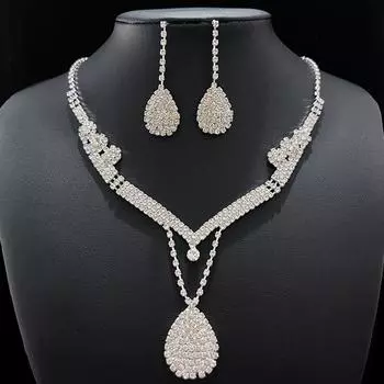 Классическое ожерелье с бриллиантами и каплями воды, корейская версия, темперамент, свадебный цветок, ожерелье на ключицу, шею, комплект серег, женские серьги белый