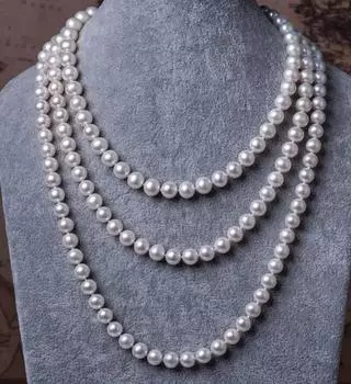 Классическое ожерелье с круглым белым жемчугом Южного моря диаметром 8–9 мм.