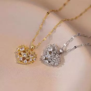 Классическое ожерелье с подвеской в форме сердца из циркония для женщин 2023, новая мода золотого цвета, цепочка из нержавеющей стали, ювелирные изделия, аксессуары для свадебной вечеринки белый