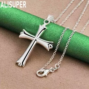 Классическое ожерелье с подвеской в виде креста из стерлингового серебра 925 пробы, модные свадебные украшения O-40CM