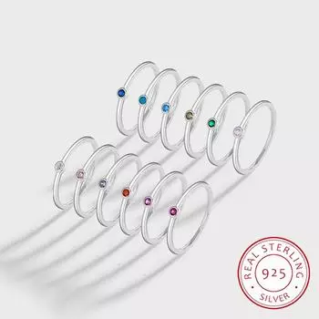 Классическое радужное кольцо для пары для женщин, серия 12, круглый знак зодиака, полный циркон, оригинальный стерлинговый серебро, подарок на годовщину, ювелирные изделия 6