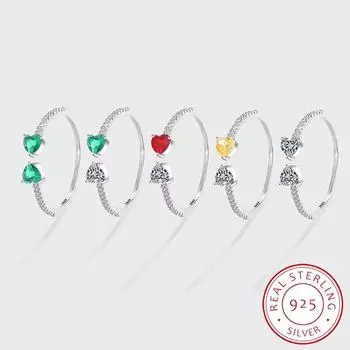 Классическое Радужное кольцо с двойной любовью, красный конверт, топаз, изумрудное кольцо для женщин, оригинальное ювелирное изделие в форме сердца из стерлингового серебра Resizable зелёный/серебряный