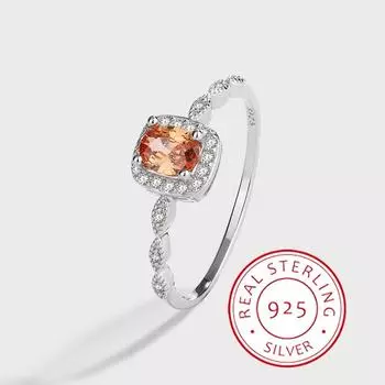 Классическое универсальное подлинное кольцо из серебра 925 пробы с квадратным цитрином и четырьмя лапками, подарок, обручальные кольца 6 белый