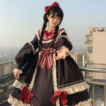 Классическое утолщенное зимнее платье Лолиты с длинными рукавами OP Платье S