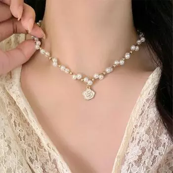 Классическое жемчужно-белое ожерелье с камелией, сладкий весенний кулон, цепочка для пикника, вечерние ювелирные аксессуары, подарок для женщин C1733-4