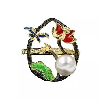 Классическое женское кольцо, элегантное эмалированное жемчужное кольцо, женское кольцо с бабочкой и цветком, подарок на день рождения, роскошные вечерние ювелирные изделия 6 чёрный