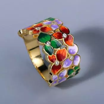 Классическое женское кольцо Цветное кольцо с цветком Эмалированное обручальное кольцо ручной работы Ювелирные изделия из эмали Нефритовое кольцо Кольцо с бабочкой 6 золотой