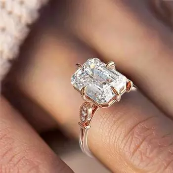 Классическое женское кольцо из розового золота с инкрустацией из искусственного кристалла на палец, ювелирные аксессуары US 8 розового золота