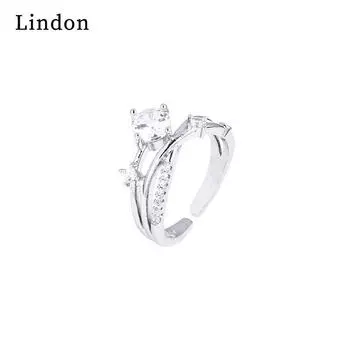 Классическое женское кольцо Lindon из медного сплава с цирконием, женские ювелирные изделия, свадебный подарок для вечеринки серебряный