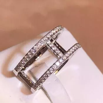 Классическое женское кольцо с цирконом, стильное двухцветное женское ювелирное кольцо с геометрическим рисунком, высококачественное ювелирное изделие для вечеринки, обручальное кольцо, подарок на годовщину 6 белый