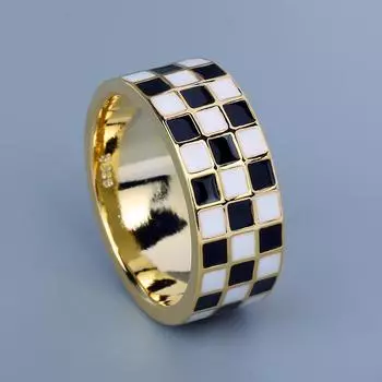 Классическое женское кольцо с каплей масла Черно-белое кольцо в клетку Свадебные украшения Кольцо на палец Ювелирное кольцо для вечеринки Ювелирные изделия для вечеринки Эмалированное кольцо ручной работы 6 чёрный