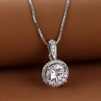 Классическое женское круглое ожерелье с подвеской из белого камня, очаровательное серебряное ожерелье-цепочка для женщин, ювелирные изделия на день Святого Валентина, подарки белый