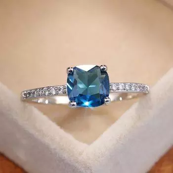 Классическое женское посеребренное кольцо, тонкие, зеленые, синие, квадратные кольца с камнем для женщин, свадебные украшения, Прямая доставка 6