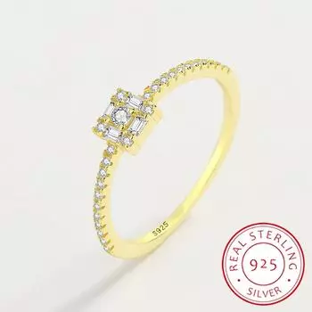 Классическое золото 18 карат, квадратное кольцо с бриллиантами, парное кольцо для женщин, подлинное стерлинговое серебро с геометрическим рисунком, обручальные украшения 6 жёлтый