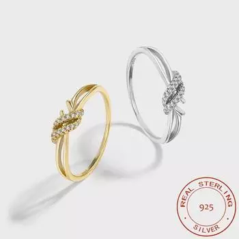 Классическое золото 18 карат, завязанное запутанное геометрическое кольцо для пары для женщин, стерлинговое серебро S925, обручальное свадебное ювелирное изделие, ювелирное изделие, обручальное ювелирное изделие 6 белый