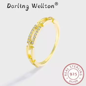 Классическое золотое ажурное двухрядное серебряное кольцо S925 для женщин, оригинальный подарок на годовщину, ювелирные изделия из стерлингового серебра, ювелирные изделия из стерлингового серебра 6 жёлтый