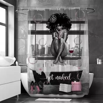 Классная девушка современный принт черный занавеска для душа мягкий противоскользящий с 12 крючками для водонепроницаемых прочных занавесок для ванной комнаты декор для ванной 150*180cm