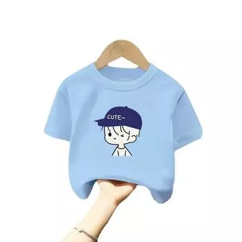 Классная одежда для мальчиков и детей. Летняя детская одежда из чистого хлопка с короткими рукавами. Тонкие топы. Футболки для девочек для детей 1 года. 80cm