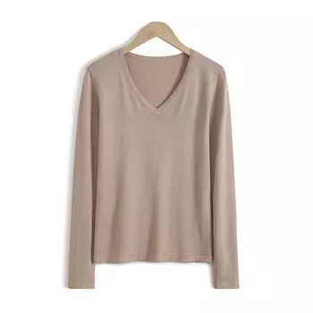 Классная трикотажная футболка с фиолетовыми плечами, V-образным вырезом и рукавами до локтя Khaki ~ Long sleeves 2XL