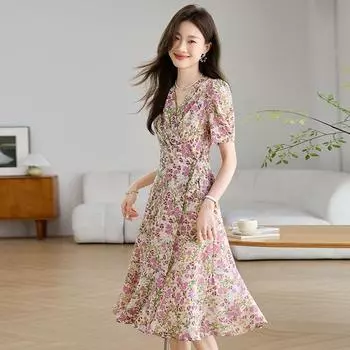Классное изысканное шелковое платье 2025 Новинка Женское летнее В этом году Популярный продукт-бестселлер Маленький человек Юбка из шелка-тусса Pink 2XL