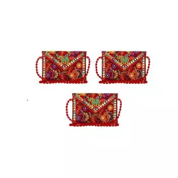 Клатчи Ручная вышивка Зеркальная работа Стильные сумки-слинг для женщин Сумки через плечо для дам и девушек - 22X16 см (pack of 3)
