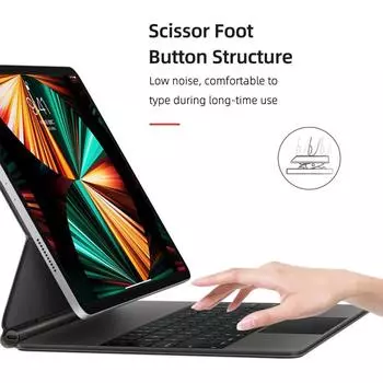 Клавиатура BT с сенсорным управлением на магнитной присоске и защитным корпусом, совместимая с iPad Pro 12.9 no backlight for iPad Air 4&5 iPad Pro 11 чёрный