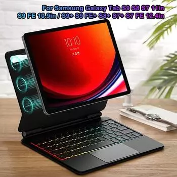 Клавиатура для Samsung Galaxy Tab S7 S8 S9 Plus, магнитный чехол для клавиатуры Galaxy Tab S7 S9 FE Plus, 12,4-дюймовый чехол для волшебной клавиатуры S9 Plus 12.4inch чёрный