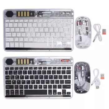 Клавиатура с беспроводной мышью BT5.1 Ультратонкая бесшумная беспроводная клавиатура с подсветкой RGB для White