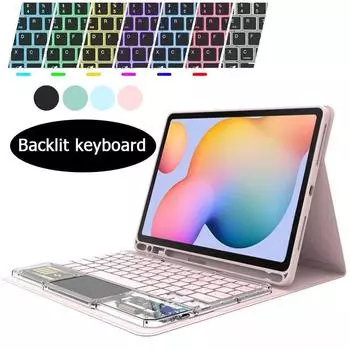 Клавиатура с подсветкой Crystal Backlit для Samsung Galaxy Tab Tab A9 Plus S6 Lite Tab A7 Tab A8 Tab S7 Tab S8 Tab S9 Tab S9 FE Case S6 Lite 10.4 inch