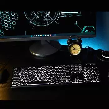 Клавиатура USB со светодиодной подсветкой и крупным шрифтом, 104 клавиши, полноразмерная компьютерная клавиатура для пожилых людей и людей с ослабленным зрением