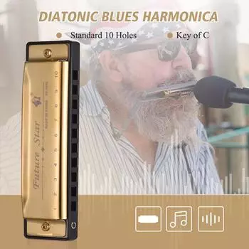 Клавиша диатонической гармоники C с язычками из АБС-пластика с зеркальной поверхностью, 10 отверстий, блюз синий