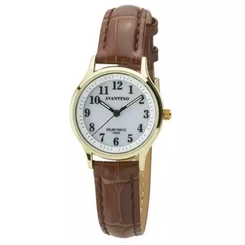 Klefa Analog Ladies Watch Solar Rechargeable Leather Strap Brown AV-AL172-WTG