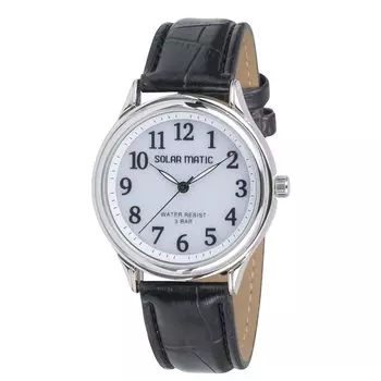 [Klefa] Analog Men s Watch Solar Rechargeable Leather Strap Black SM-AM165-WTS