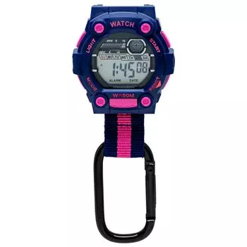 [Klefa] Digital Men s Pocket Watch Waterproof Carabiner Keychain Navy Pink WKM-100-04
