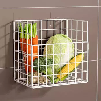 Клеи, маленькая металлическая корзина, фермерский дом, сетчатая корзина для хранения продуктов, полка для фруктов, полка для овощей, кухонная полка White L