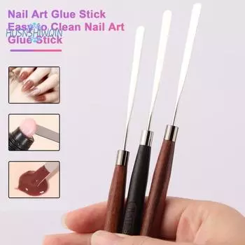 Клей-карандаш для дизайна ногтей — зона для смешивания из нержавеющей стали, легко чистится, экологически чистая ручка из сандалового дерева, женские аксессуары A