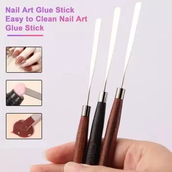 Клей-карандаш для дизайна ногтей, зона смешивания из нержавеющей стали, легко чистящаяся ручка из сандалового дерева, женские аксессуары A