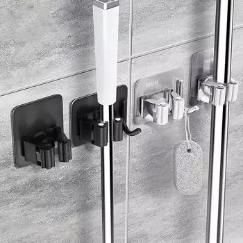 Клейкая вешалка для метлы, многофункциональные крючки, настенный органайзер для швабры, держатель для стойки, крючок для щеток, прочные крючки для кухни, ванной комнаты White 1