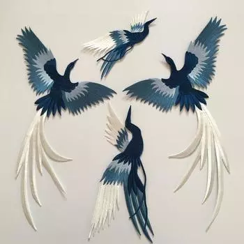 Клейкая вышивка «сделай сам», тканевая наклейка «Синяя птица», наклейка для одежды, декоративная нашивка с изображением Феникса, большая нашивка Cheongsam, аксессуары, набор из 4 шт. 22*30cm синий