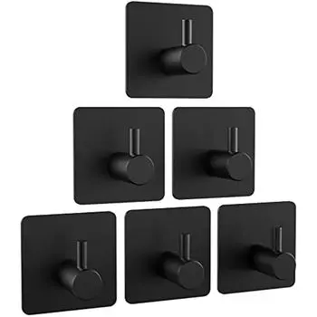 Клейкие крючки, 6 шт., нержавеющая сталь, клейкие крючки без сверла для кухонных полотенец для ванной комнаты (черный) 4x4x2cm