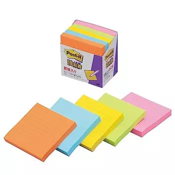 Клейкие листочки для заметок, с сильным клеем, разлинованные, неонового цвета, 75 x 75 мм, 90 листов x 5 книг, 630-5SSAN