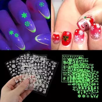 Клейкие наклейки DIY маникюрный слайдер для дизайна ногтей Рождество белые снежинки наклейка для ногтей 3D светящаяся