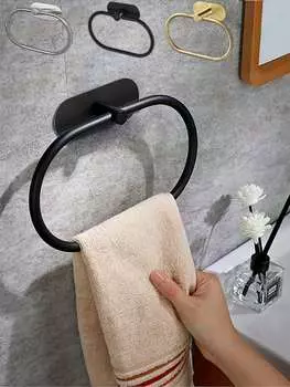 Клейкие вешалки для полотенец для ванной комнаты, держатель для полотенец, кольцо для полотенец из нержавеющей стали, вешалка для полотенец, матовый черный держатель для кухонных полотенец без сверления Silver (super Strong Double-sided Tape)