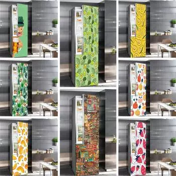 Клейкие виниловые наклейки на холодильник, полное покрытие, фрукты, авокадо, банан, клубника, обои, декор для морозильной камеры, пленка, постер, кухня, забавный кот 40x120cm(1 pcs)