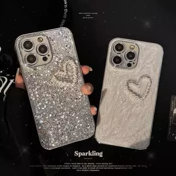Клейкий чехол для телефона «Сверкающий розовый жемчуг Love» для Apple 12/13/14/15 15promax