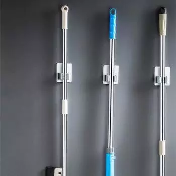 Клейкий настенный зажим Клейкий настенный зажим Кухонный органайзер Подставка для швабры чёрный