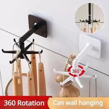 Клейкую кухонную полку с вращающимся крючком можно поворачивать и складывать, а универсальную неперфорированную цементную стену можно прикрепить с любой силой. one чёрный