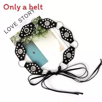 Клепка Ретро Металлическая Пряжка Кожаная Отделка Пояс на Талию Богемный Стиль Для Модных Black Dots