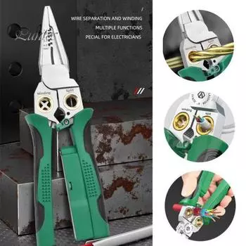 Клещи для зачистки проводов из нержавеющей стали 8-в-1 Многофункциональные плоскогубцы электрика Измерение электричества Нескользящая эргономичная ручка Professional зелёный